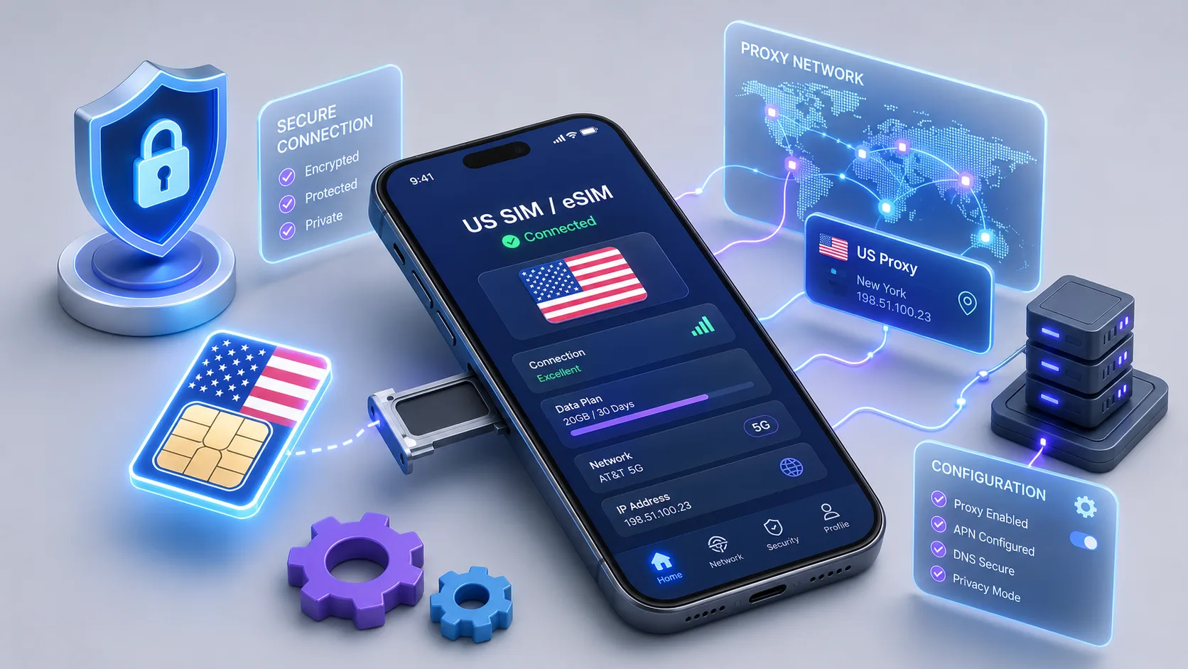 Настройка US SIM, eSIM, прокси-сети и безопасного подключения для запуска западного TikTok из СНГ