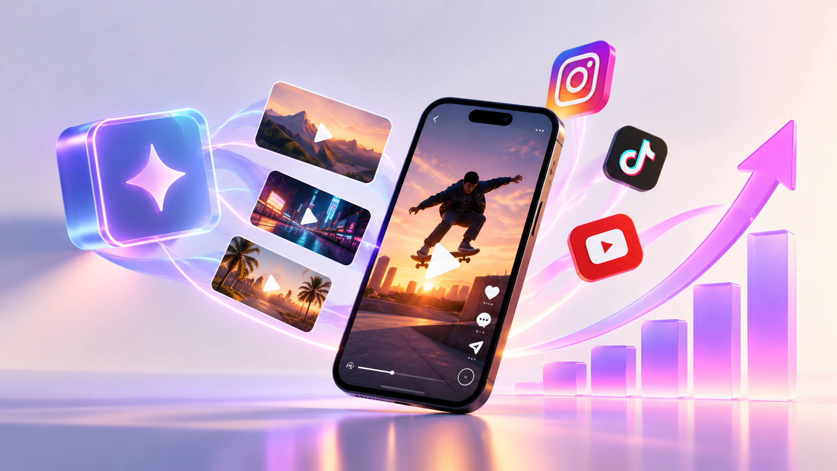 Создание вирусных Reels, TikTok и YouTube Shorts с помощью AI-инструментов для роста просмотров и подписчиков.
